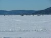 Frozen Ottawa River and ice fishing huts