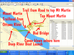 GPS Track of Ottawa River and Mount Martin, Quebec area
