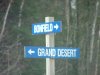 Snow-fall and signpost for Bonfield and Grand Desert, Ontario