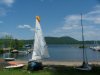 'Does the Job' Albacore 6781 Sailing Dinghy ready for sailing with Seitech launching dolly and Crewsaver Mast-Float. Mount Martin and the Ottawa River in the background