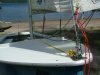 Bow of 'Does the Job' Albacore 6781  Sailing Dinghy with 40ft yellow floating recovery line attached to bow