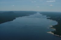 View downstream of the Ottawa River at Deep River (mid right) and Mount Martin (mid left) from the air