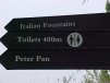 Signpost to Peter Pan, Italian Fountains and Toilets