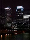 Night time Skyscrapers at Canary Wharf in the distance