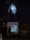 Projecting an anti-war message onto the statue of Winston Churchill