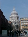 Looking towards the south face of St Paul's Cathedral from the wobbly bridge /  Millennium Bridge