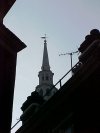 Steeple of St Brides is visible