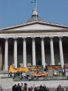 Anti war banners on the steps of University College London