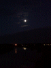 Moon over Runcorn, reflecting in the rippling water of the canal