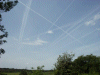 Jet vapour trails play naughts and crosses in the sky