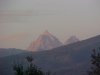 Approaching twilight on Grand Teton and Middle Teton viewed from Victor Idaho