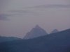 Approaching twilight on Grand Teton and Middle Teton viewed from Victor Idaho